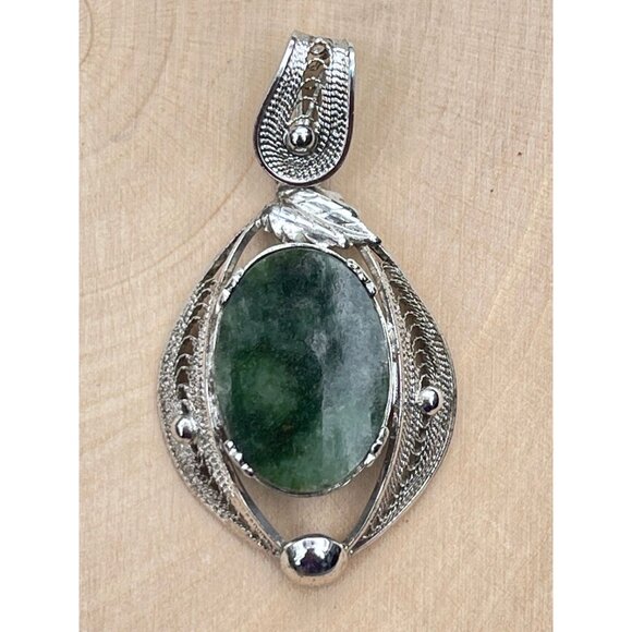 Vintage Jade Pendant Signed Sorrento - Sterling Silver - Picture 7 of 7